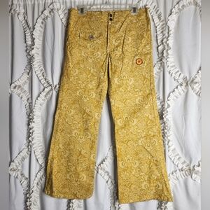 Sungodz Surf Beach Yellow Floral Surfer Cotton Blend Pants Jeans Sz Small